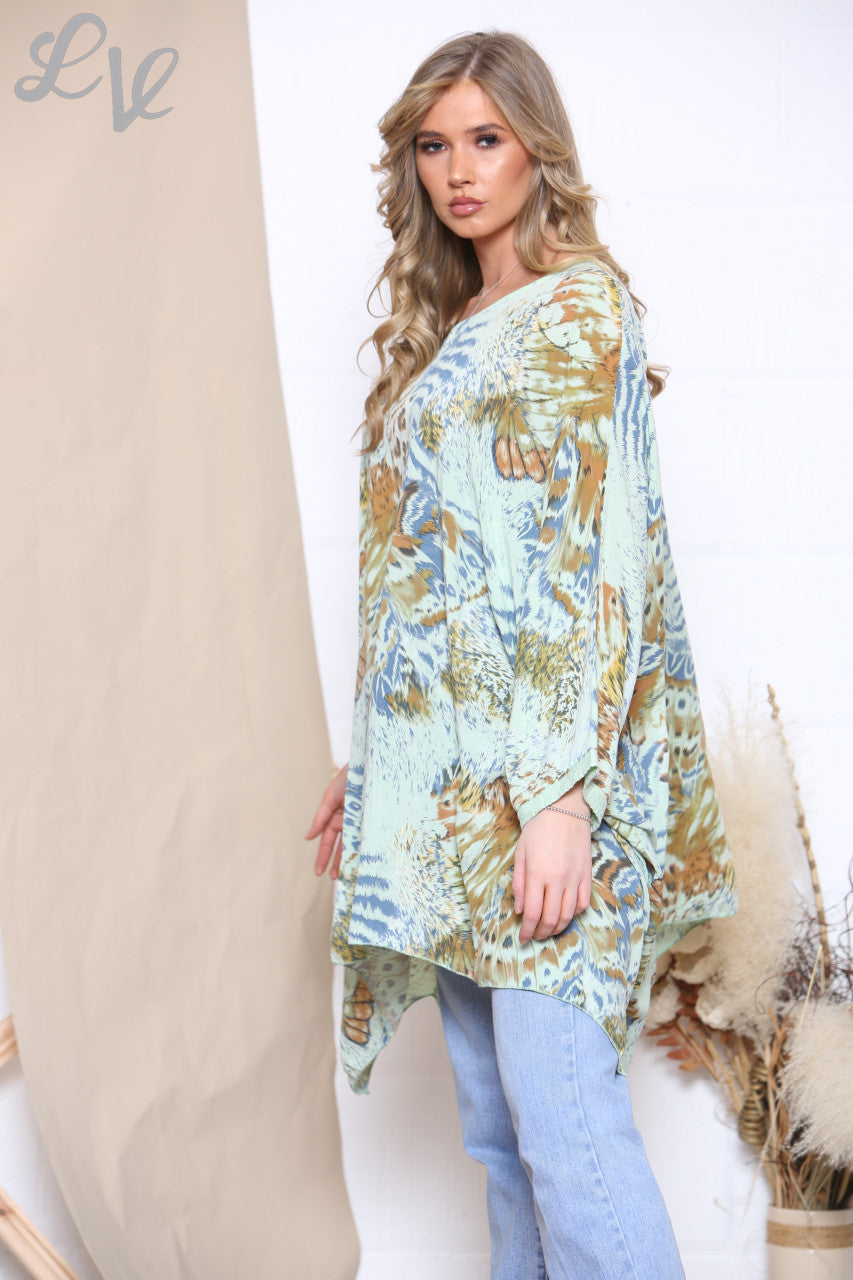 Dames Top Met Dierenprint En Vleermuismouwen Mint