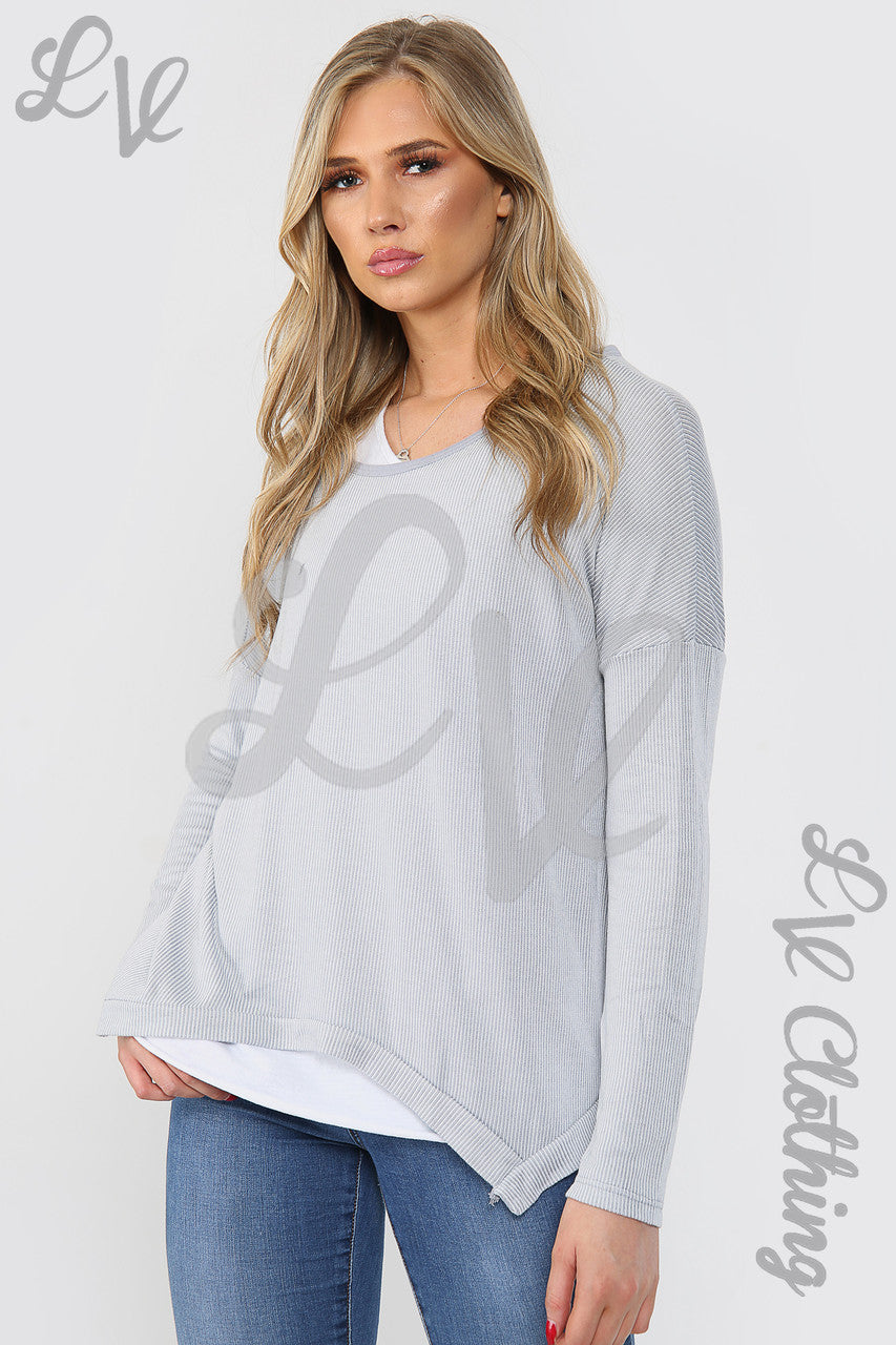 Ladies Double Layer Ribbed Top Silver - Unit Price £9.99