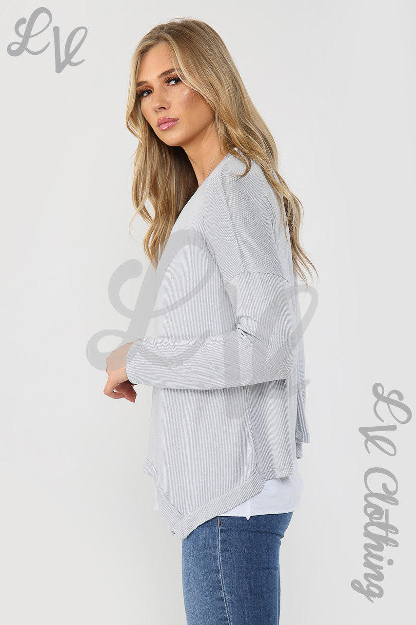Ladies Double Layer Ribbed Top Silver - Unit Price £9.99