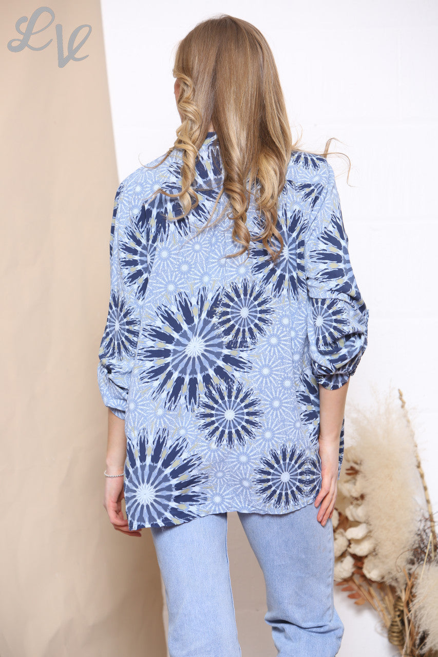 Dames Tie Dye Cirkelprint Shirt Top Denim