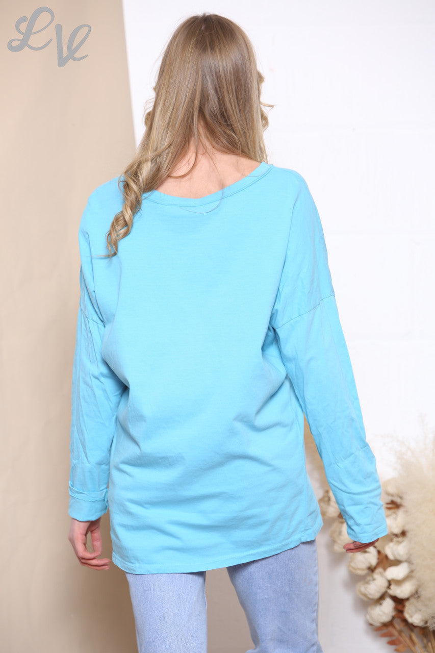 Dames Top met Luipaardprint en Folie Ster Turkoois