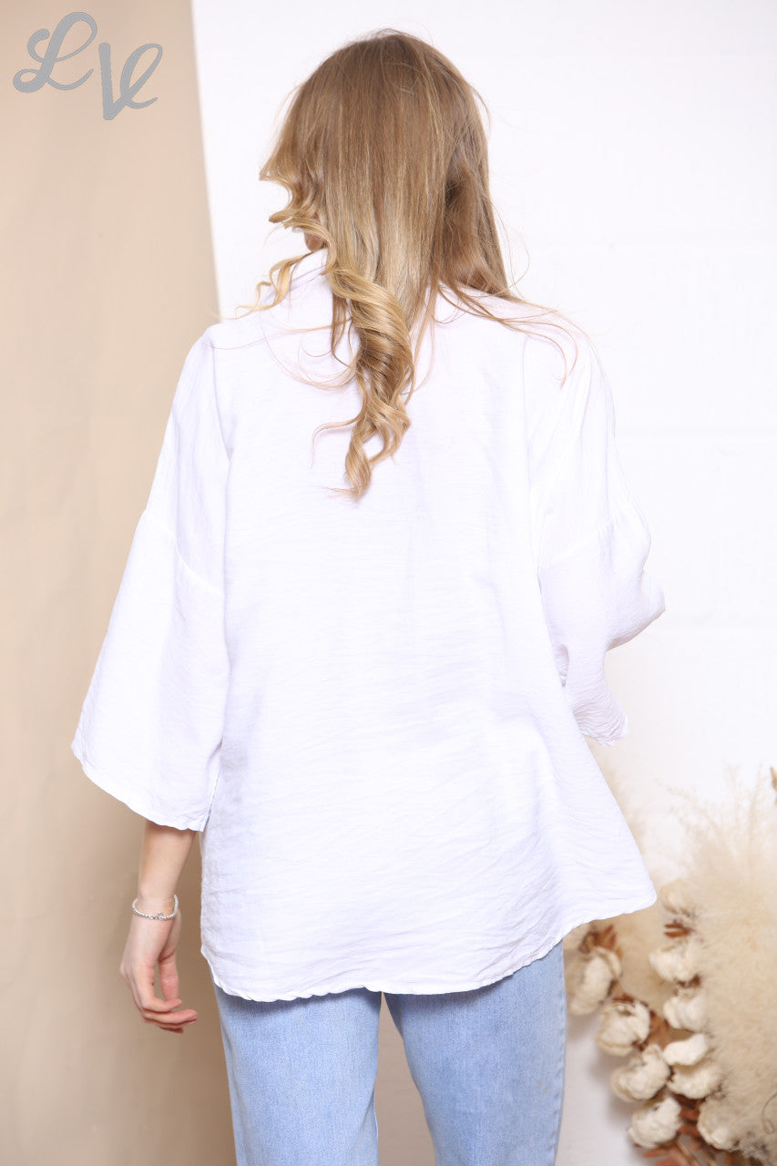 Ladies Button Front Jacket Top White