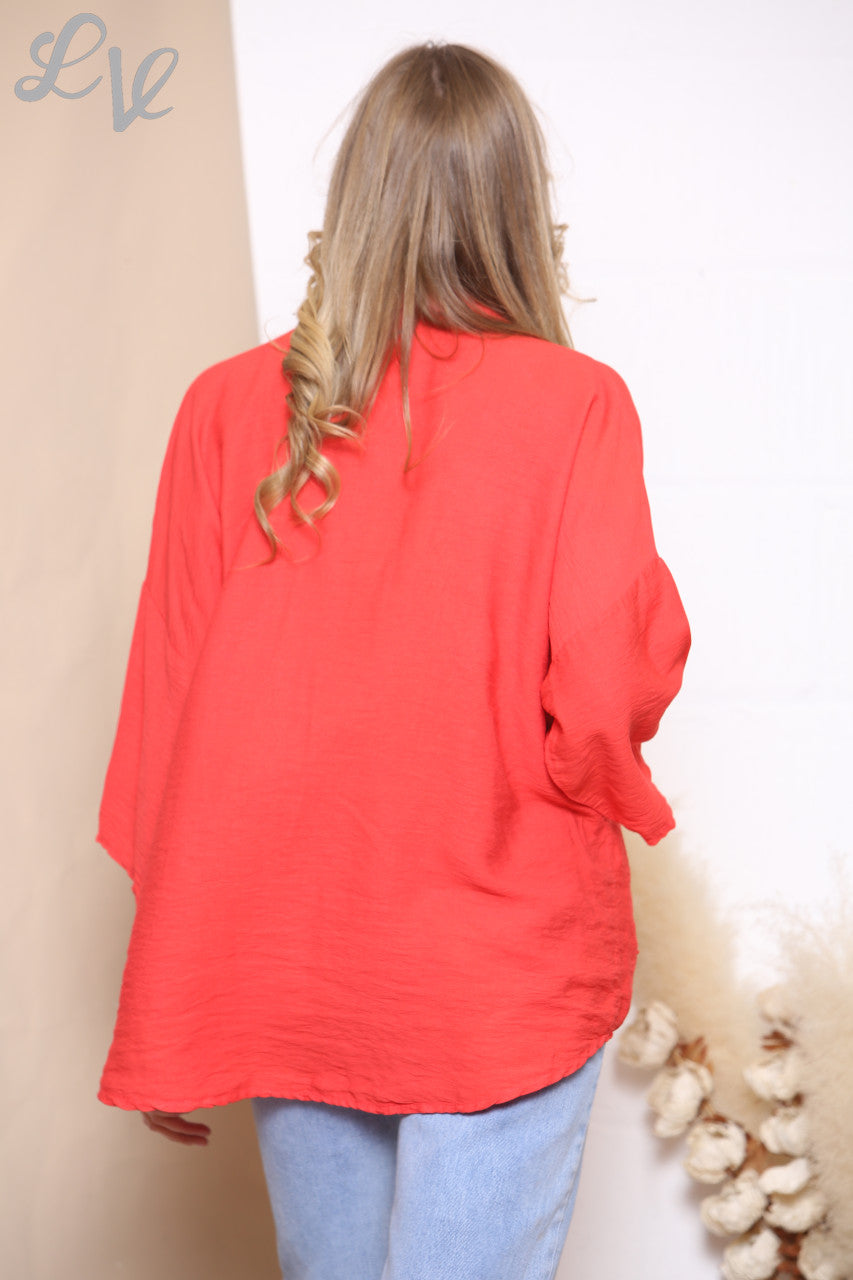 Ladies Button Front Jacket Top Coral