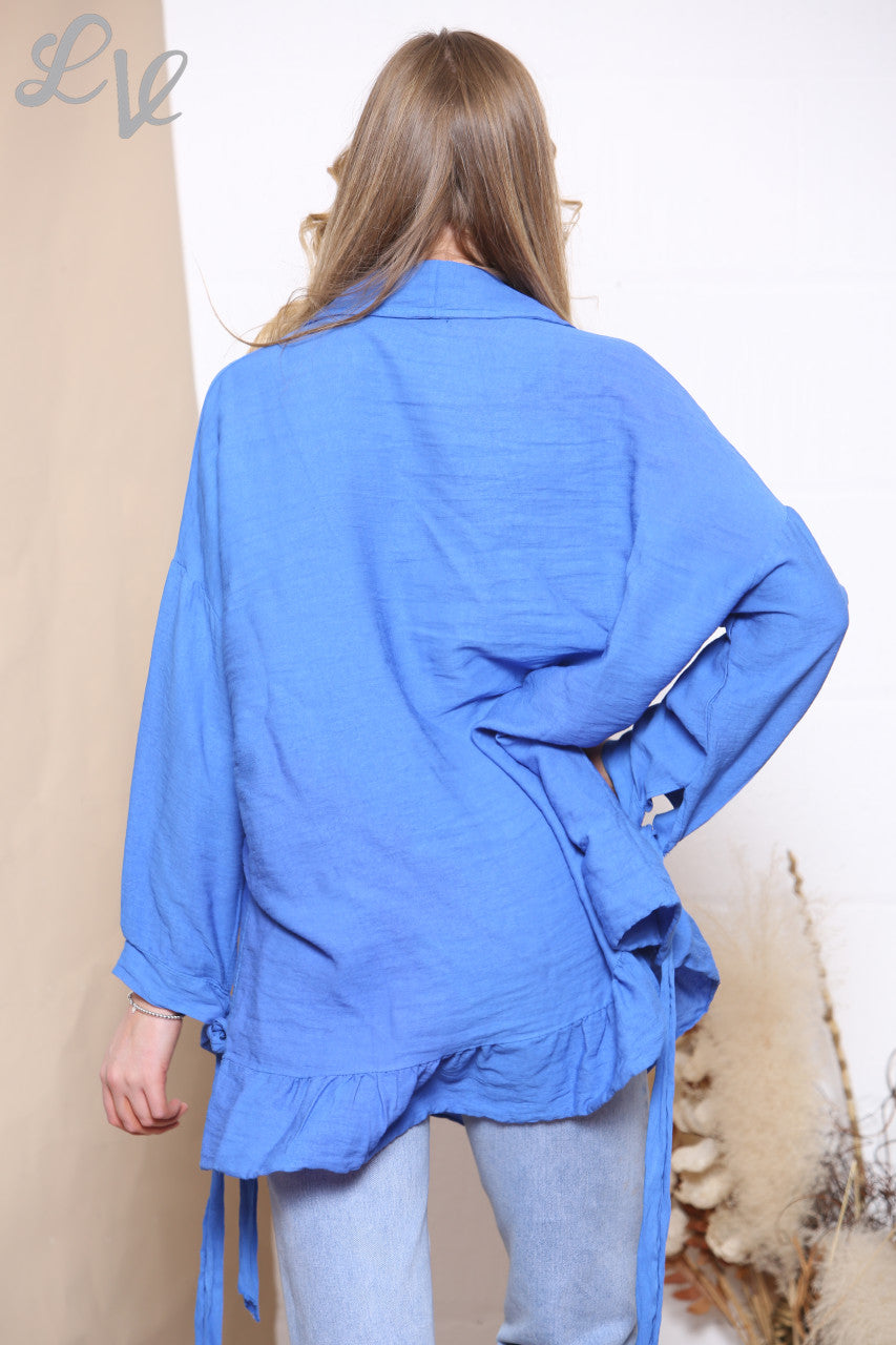 Ladies Tie Sleeve Shirt Top Royal Blue
