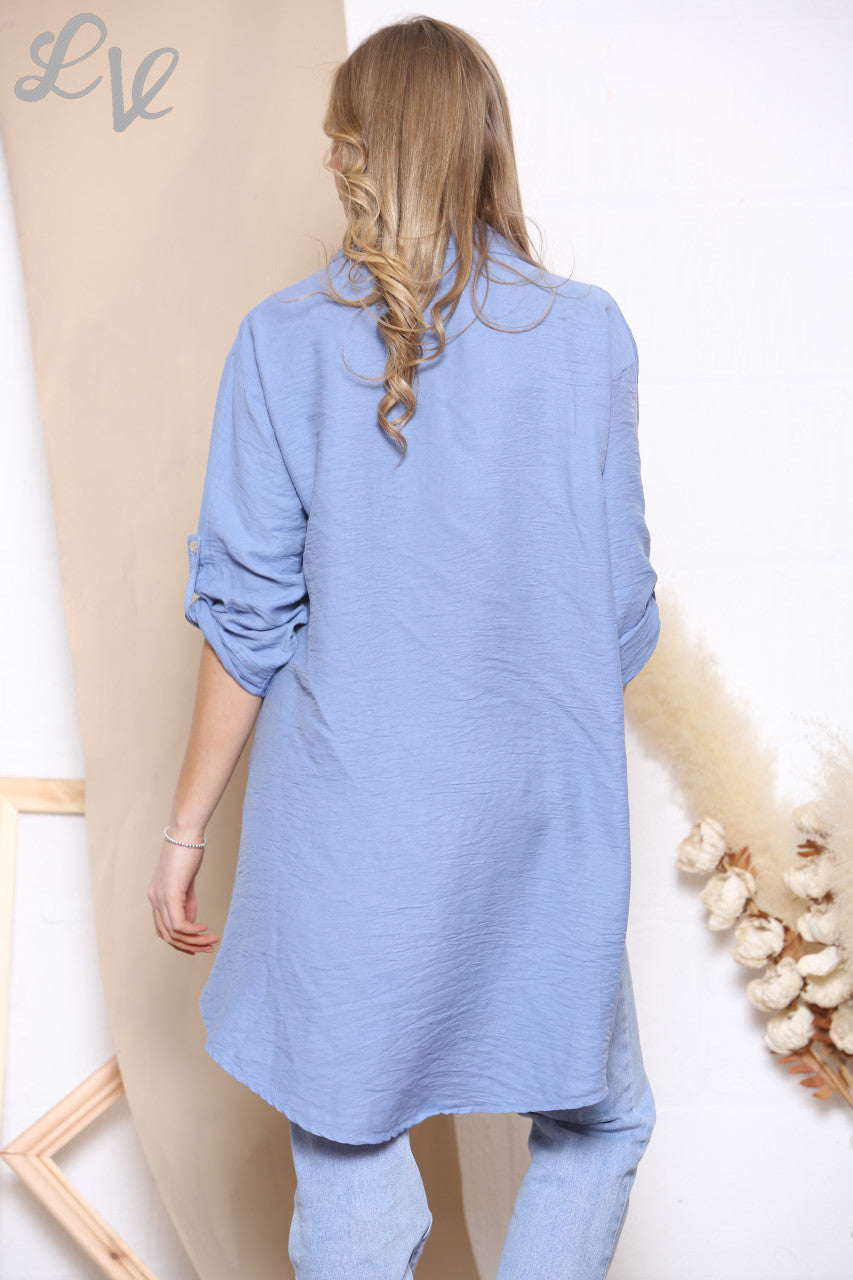 Dames Overhemd van Denim met Knoopsluiting en Zakken