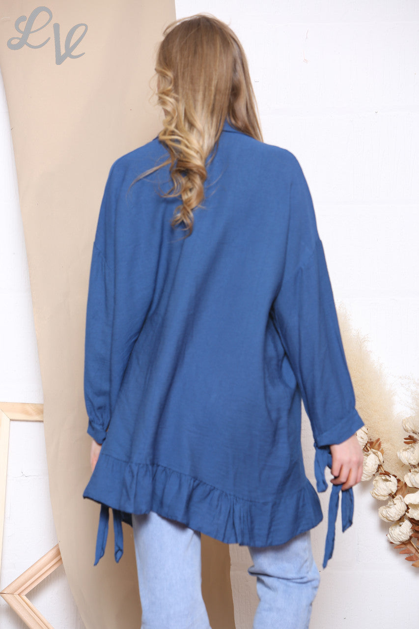 Dames Strik Mouw Shirt Top Marine