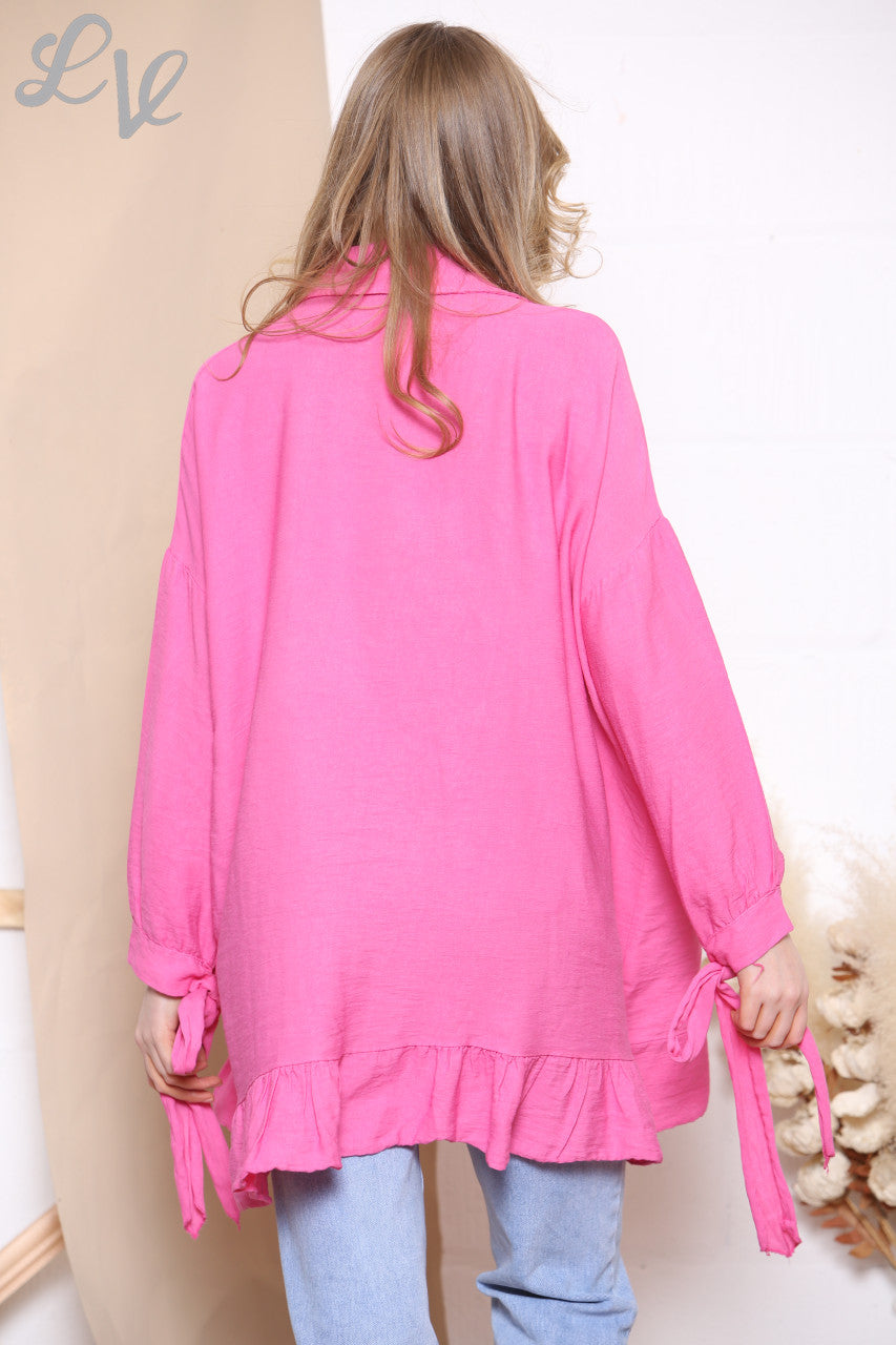 Ladies Tie Sleeve Shirt Top Cerise