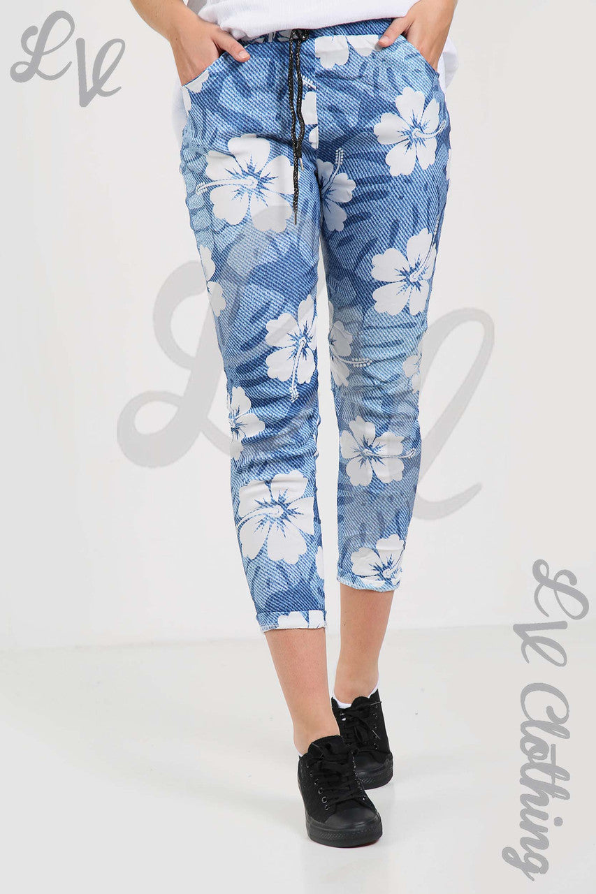 Ladies Floral Print Magic Trouser Denim - Unit Price Was £3.99