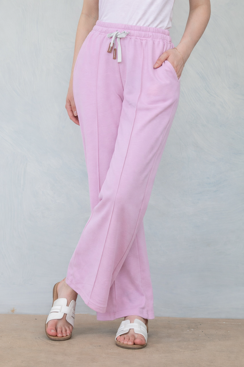 Wide-Leg Lounge Trousers with Drawstring Waist - Pink