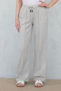 Wide-Leg Lounge Trousers with Drawstring Waist - Beige