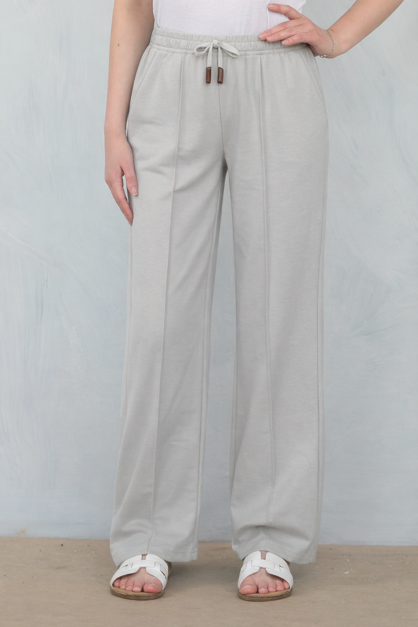 Wide-Leg Lounge Trousers with Drawstring Waist - Beige