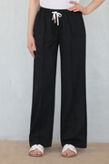 Wide-Leg Lounge Trousers with Drawstring Waist - Black