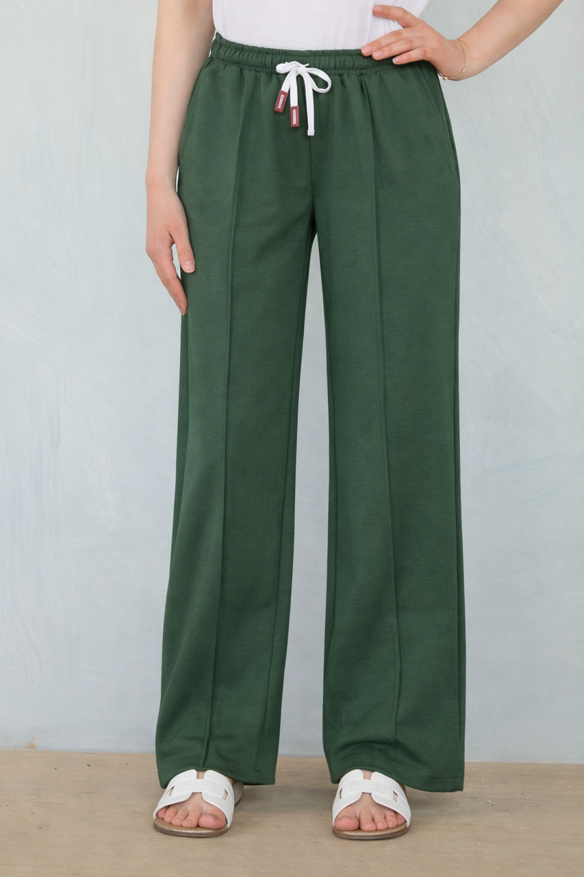 Wide-Leg Lounge Trousers with Drawstring Waist - Khaki