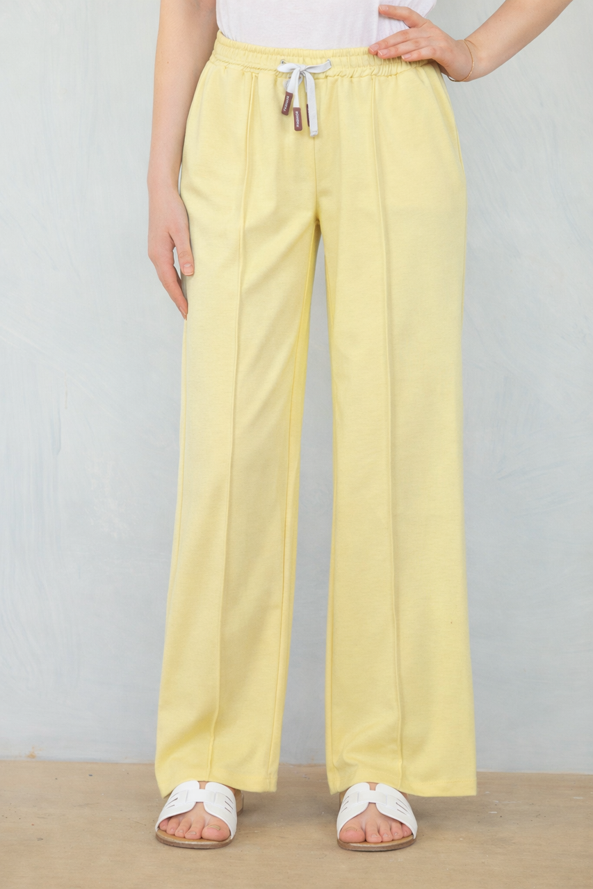 Wide-Leg Lounge Trousers with Drawstring Waist - Lemon