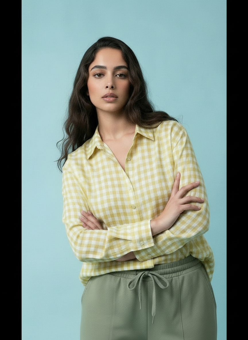 Gingham Relaxed Fit Button-Down Shirt - Lemon
