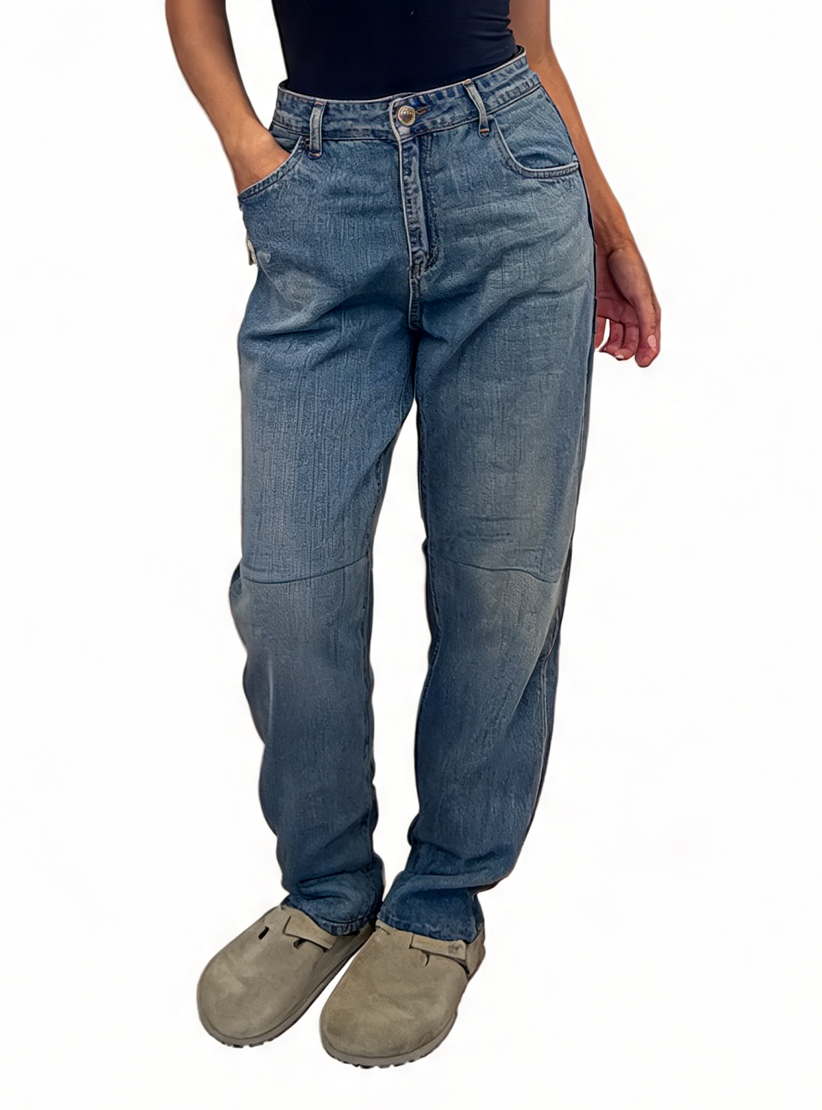 High Waisted Straight Leg Faded Classic Denim Jeans
