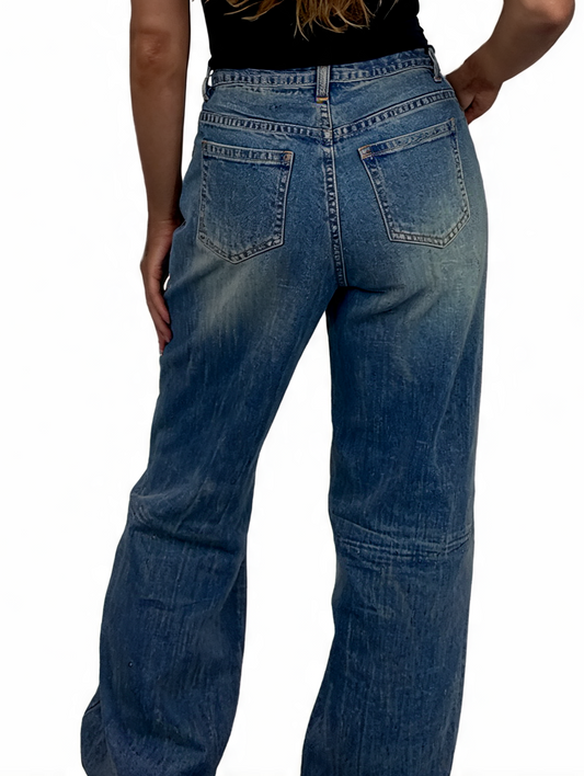 High Waisted Straight Leg Faded Classic Denim Jeans