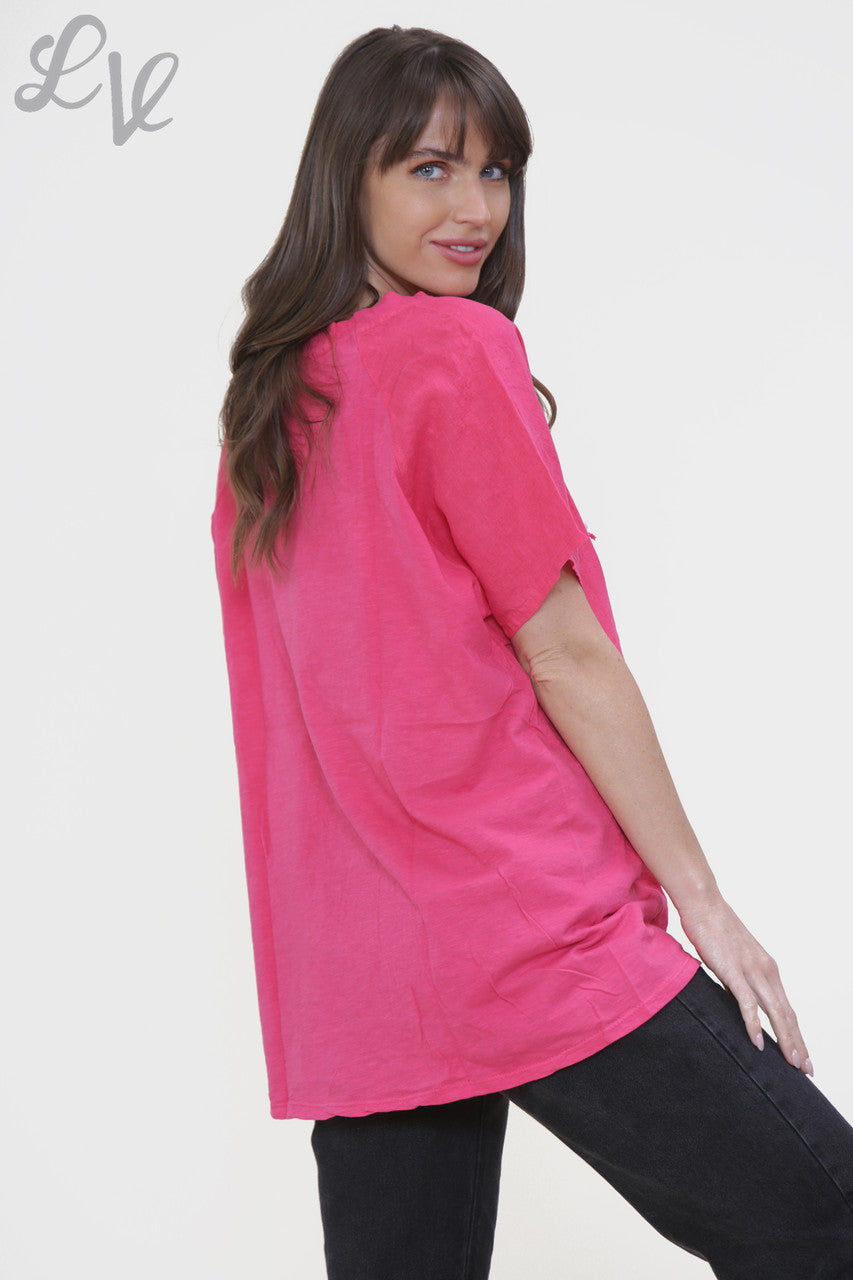 Ladies Mesh Sequin Star Top Cerise