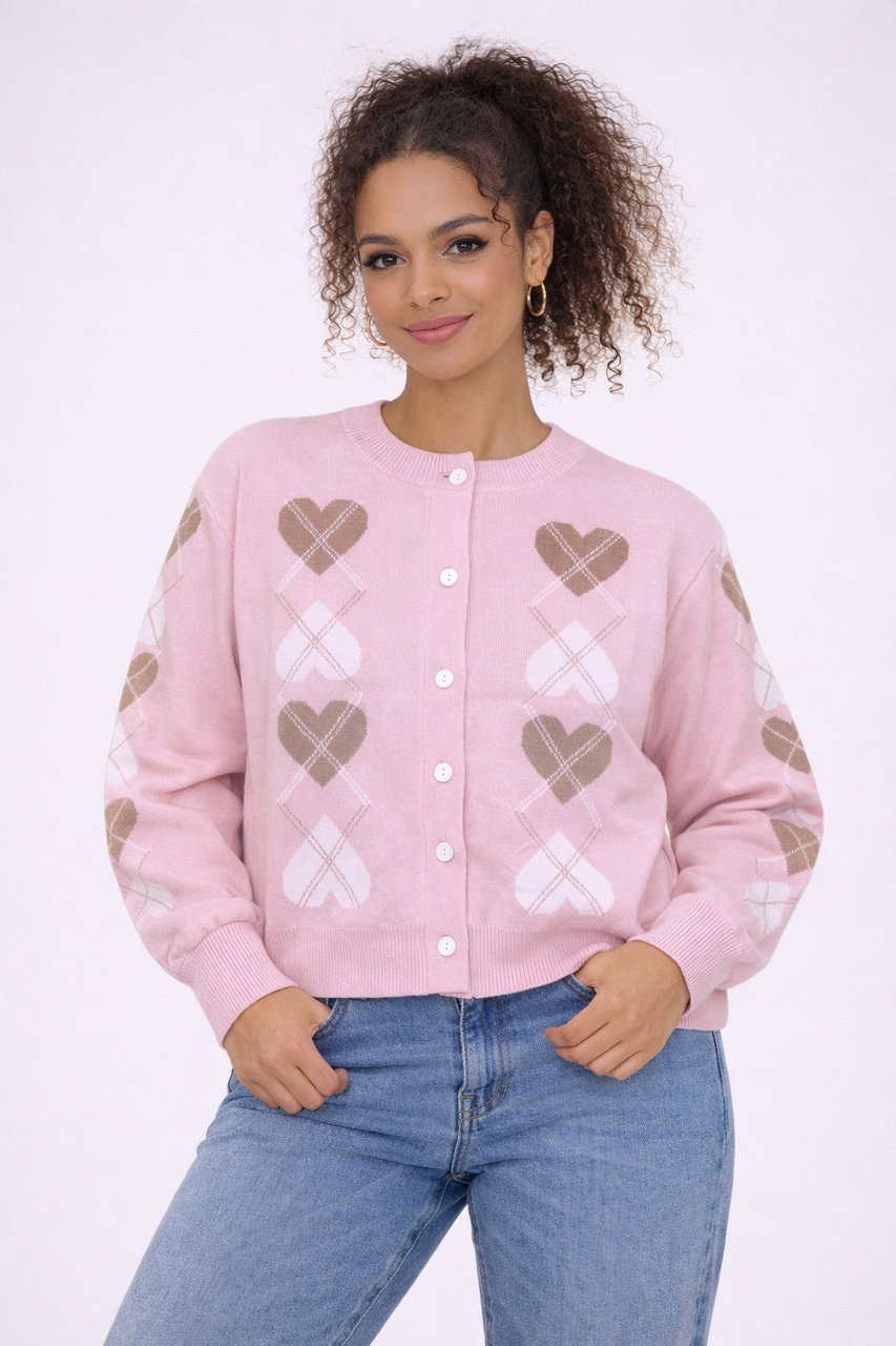Liefje Argyle Gebreid Vest - Roze