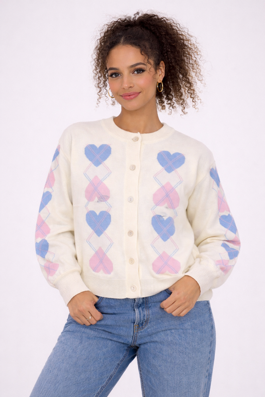 Sweetheart Argyle Gebreid Vest - Wit