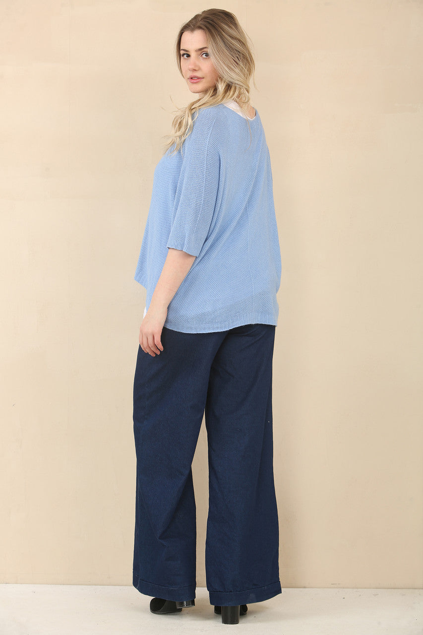 V-NECK PLAIN KNITTED JUMPER TOP - POWDER BLUE