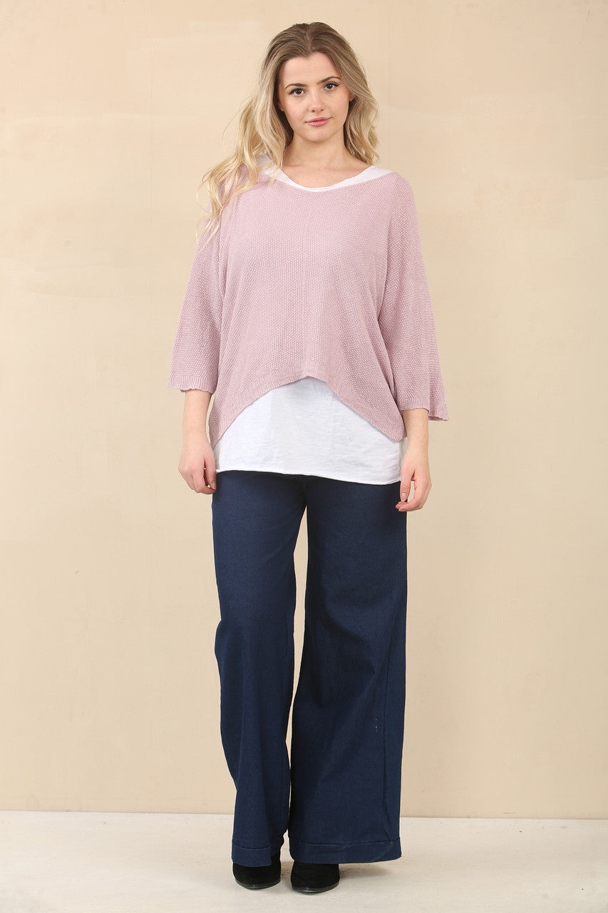 V-NECK PLAIN KNITTED JUMPER TOP - DUSKY PINK