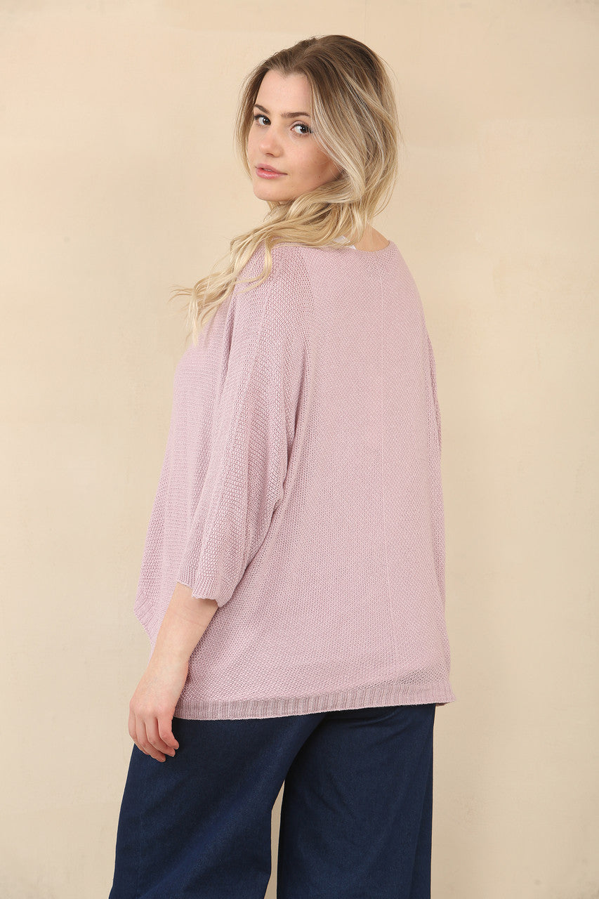 V-NECK PLAIN KNITTED JUMPER TOP - DUSKY PINK