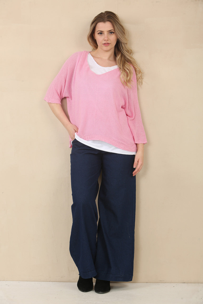 EFFEN GEBREIDE TRUI MET V-HALS - CANDY ROZE