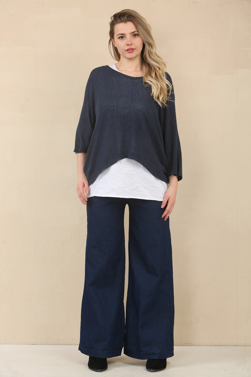 TRUI MET V-HALS EN EFFEN BREISEL - NAVY