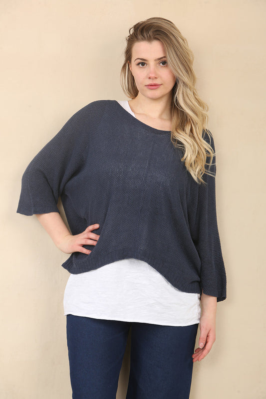 TRUI MET V-HALS EN EFFEN BREISEL - NAVY