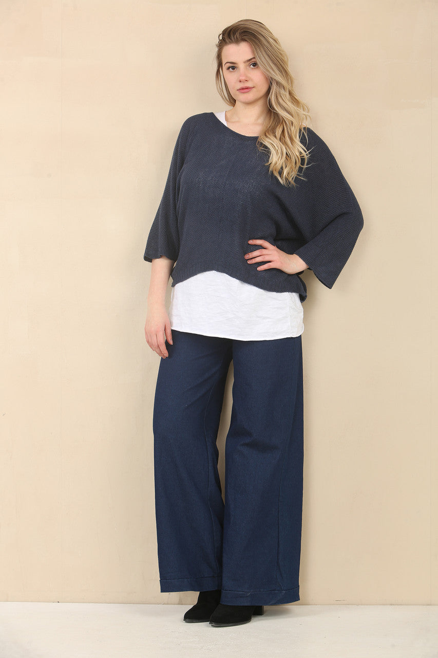 TRUI MET V-HALS EN EFFEN BREISEL - NAVY