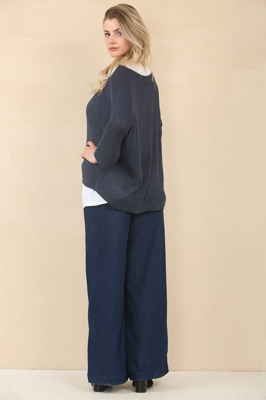 TRUI MET V-HALS EN EFFEN BREISEL - NAVY
