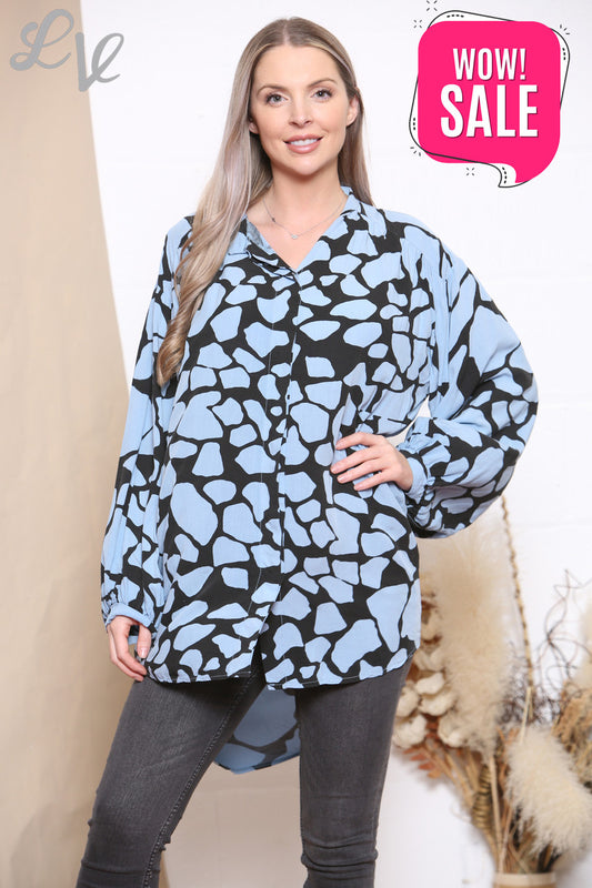 Dames Blouse met Giraffeprint Blauw