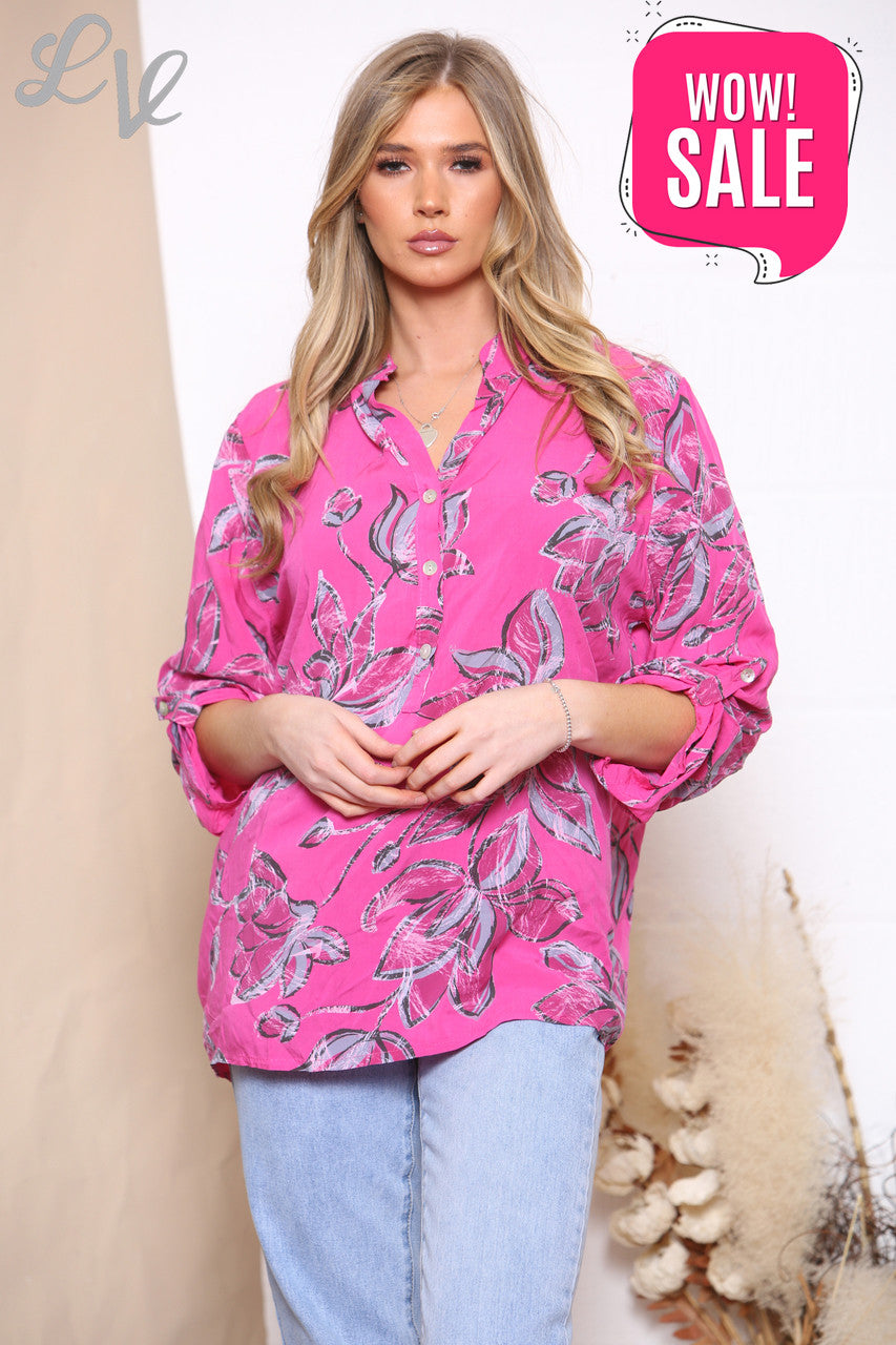 Dames T-shirt met bloemenprint kersenrood