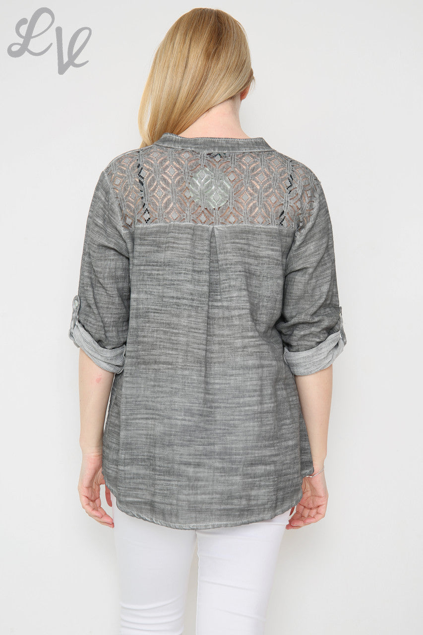 Ladies Lace Shoulder Detail Shirt Charcoal Unit Price £16.99