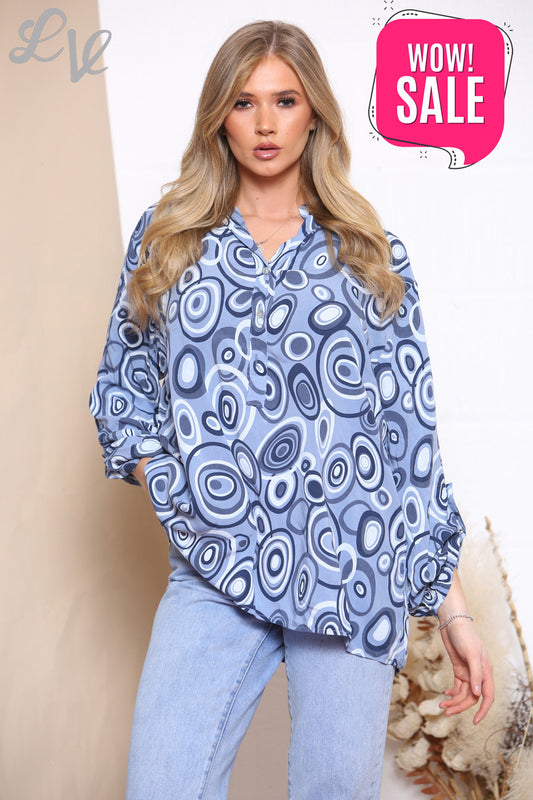 Ladies Circle Swirl Print Shirt Top Denim