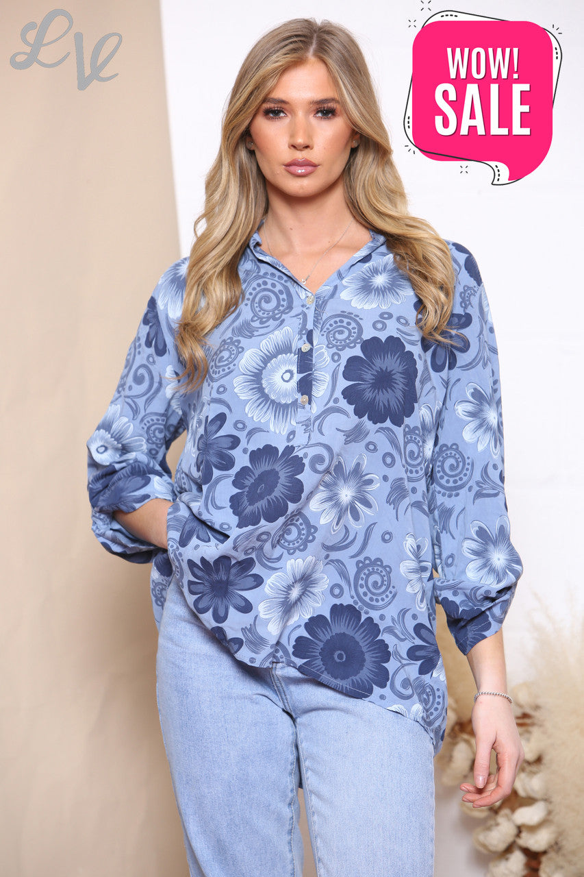Dames Bloemen Paisley Print Shirt Top Jeans