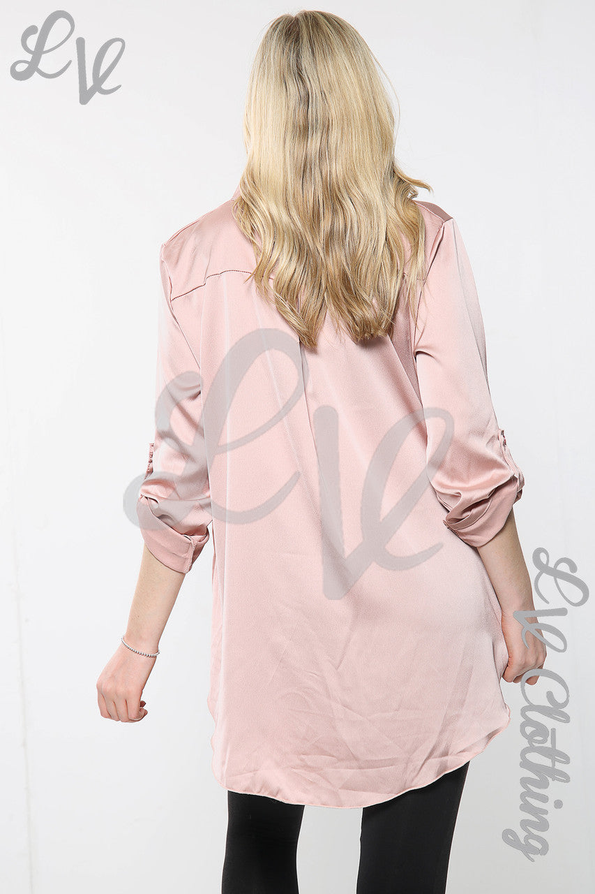Dames Satijn Zijden Blousejurk Stoffig Roze Prijs per stuk €8,99