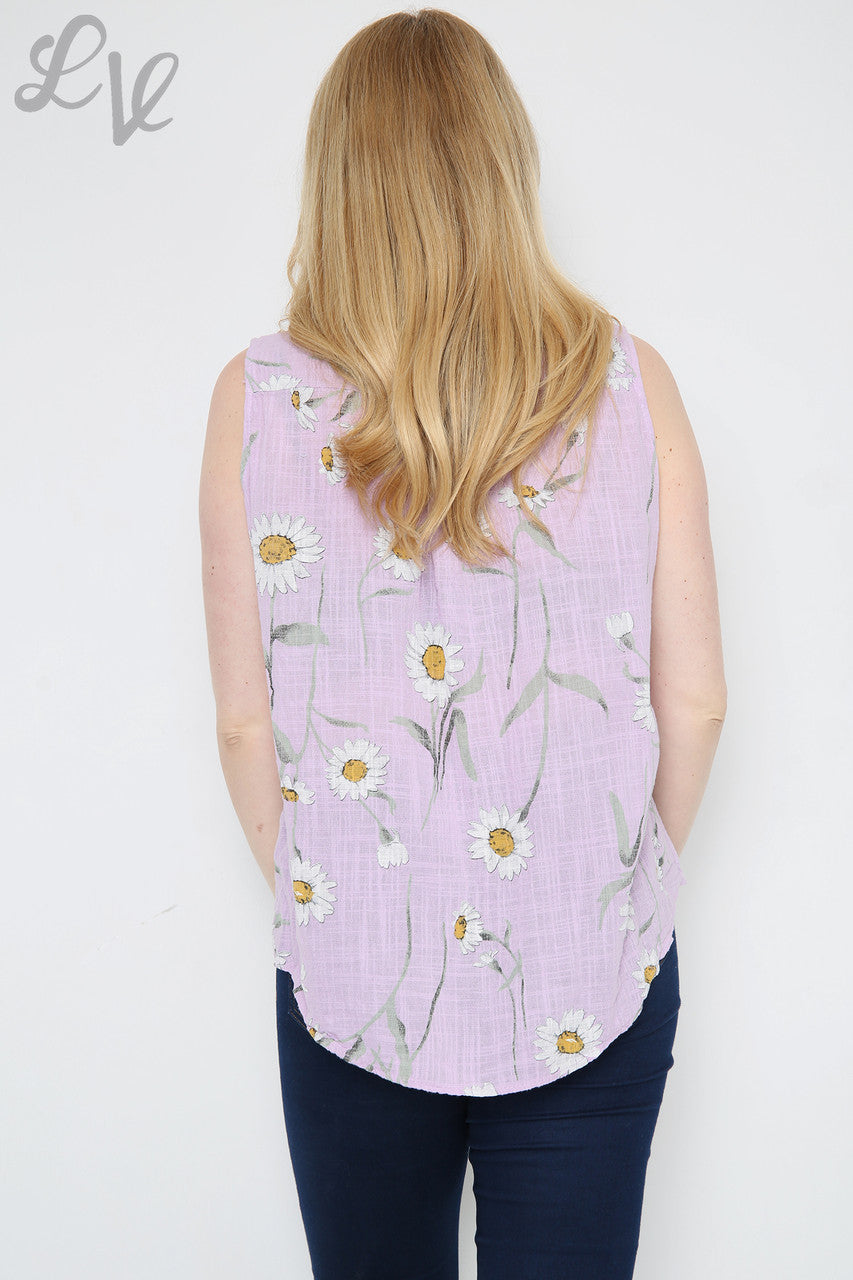 Ladies Sleeveless Daisy Print Top Purple Unit Price £8.99
