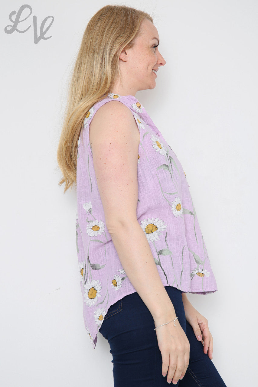 Ladies Sleeveless Daisy Print Top Purple Unit Price £8.99