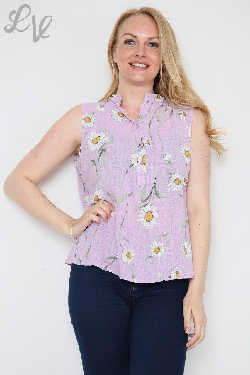 Ladies Sleeveless Daisy Print Top Purple Unit Price £8.99