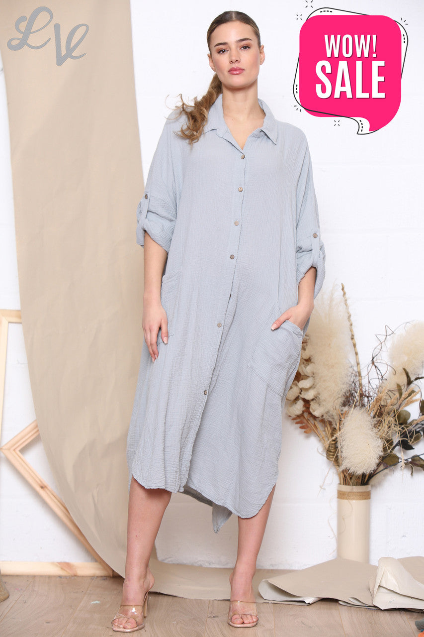 Maxi Oversized Overhemdjurk Grijs