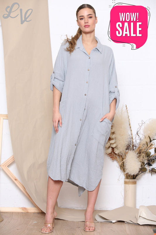 Maxi Oversized Overhemdjurk Grijs