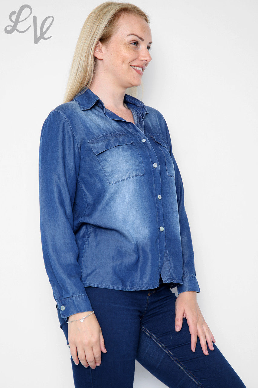 Ladies Denim Look Shirt Navy Unit Price WAS 15.99 NOW £6.99