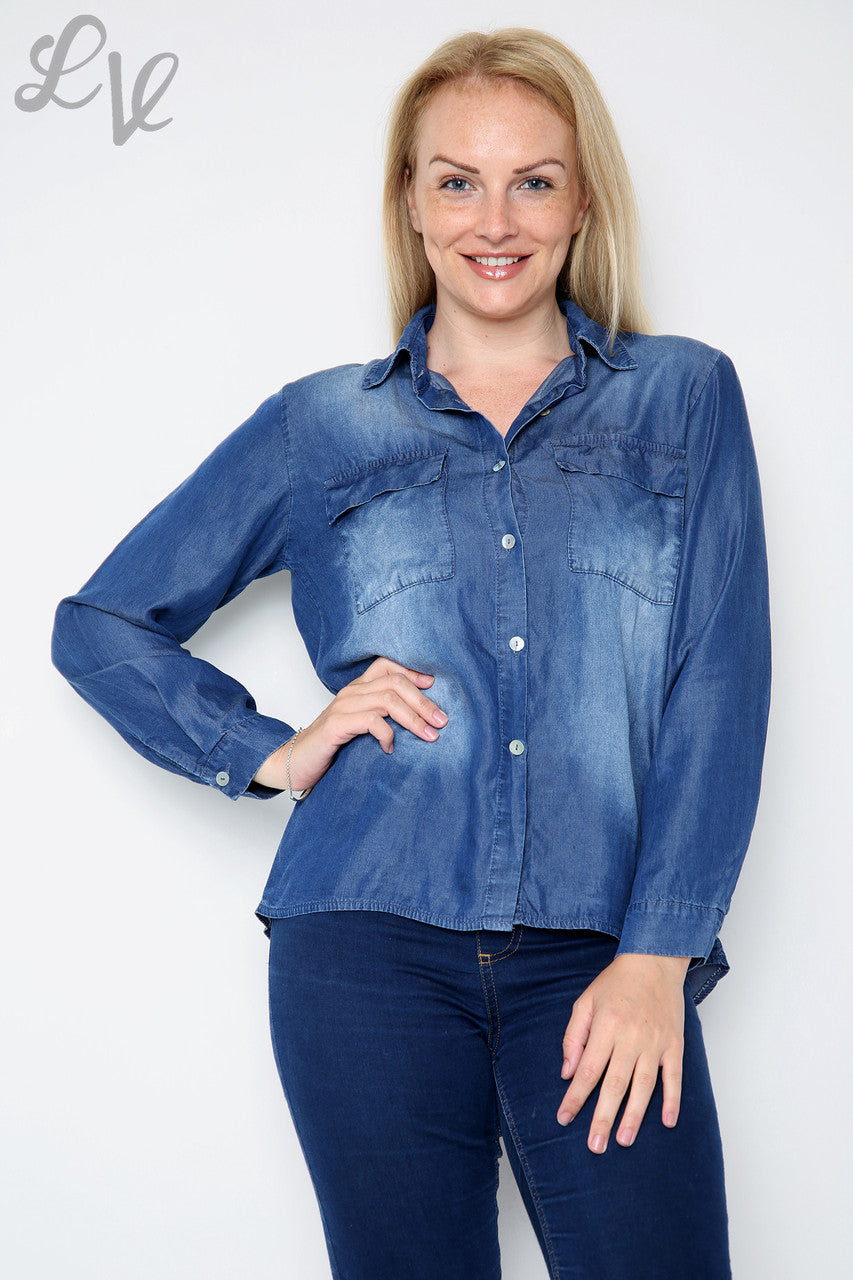 Ladies Denim Look Shirt Navy Unit Price WAS 15.99 NOW £6.99