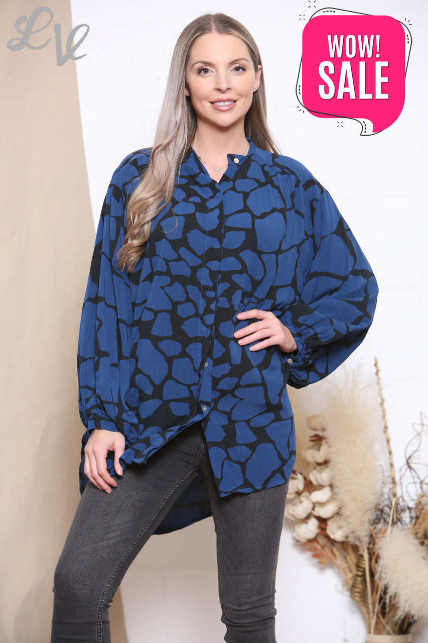Dames Top met Giraffeprint Navy