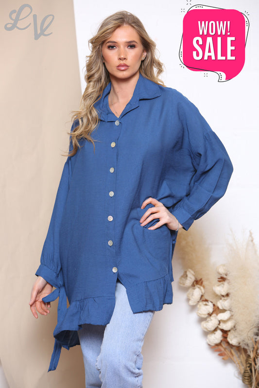 Dames Strik Mouw Shirt Top Marine