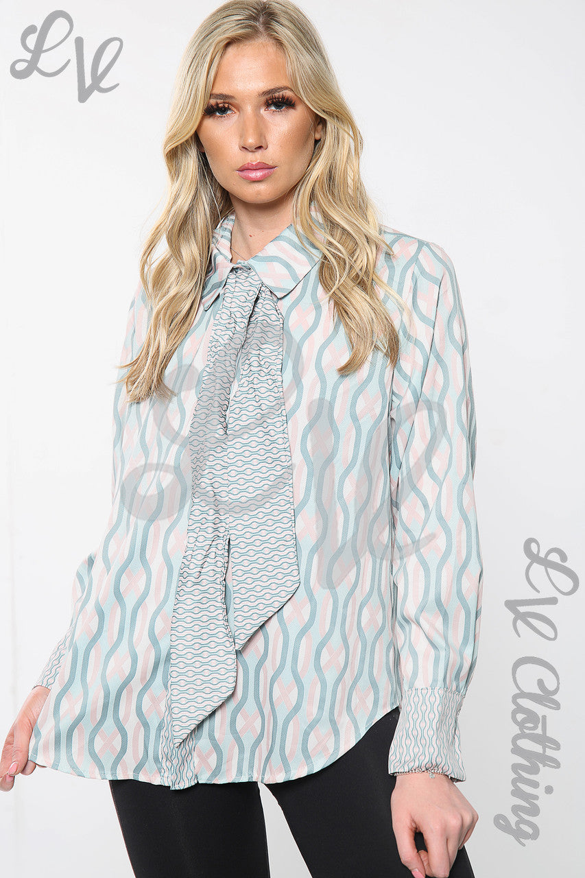 Ladies Bow Tie Neck Printed Blouse Tiffany Unit Price £5.99