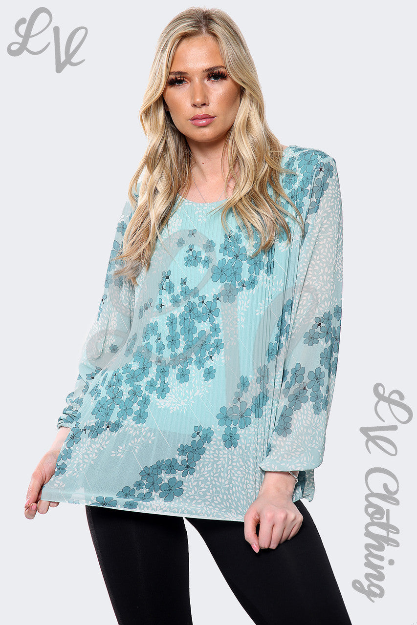 Dames geplooide blouse met bloemenbladprint Tiffany eenheidsprijs €8,99