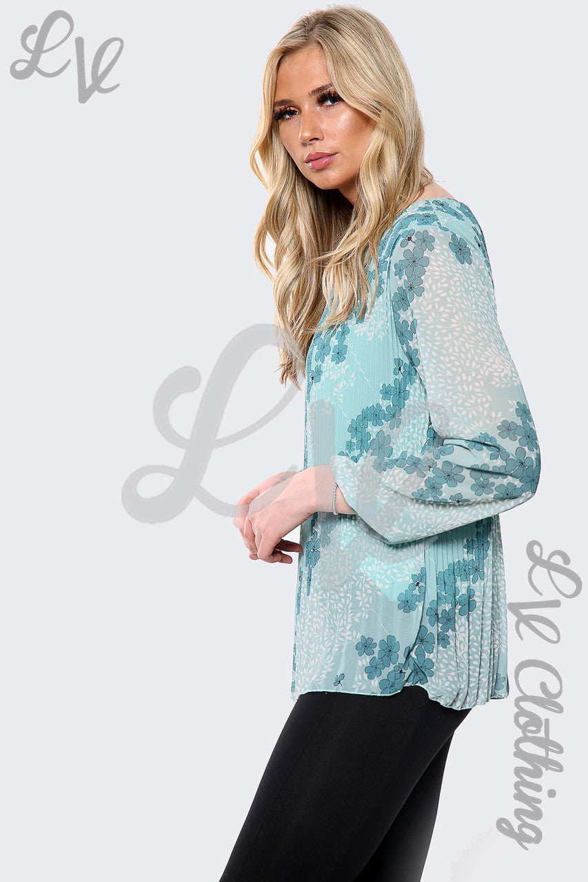 Dames geplooide blouse met bloemenbladprint Tiffany eenheidsprijs €8,99